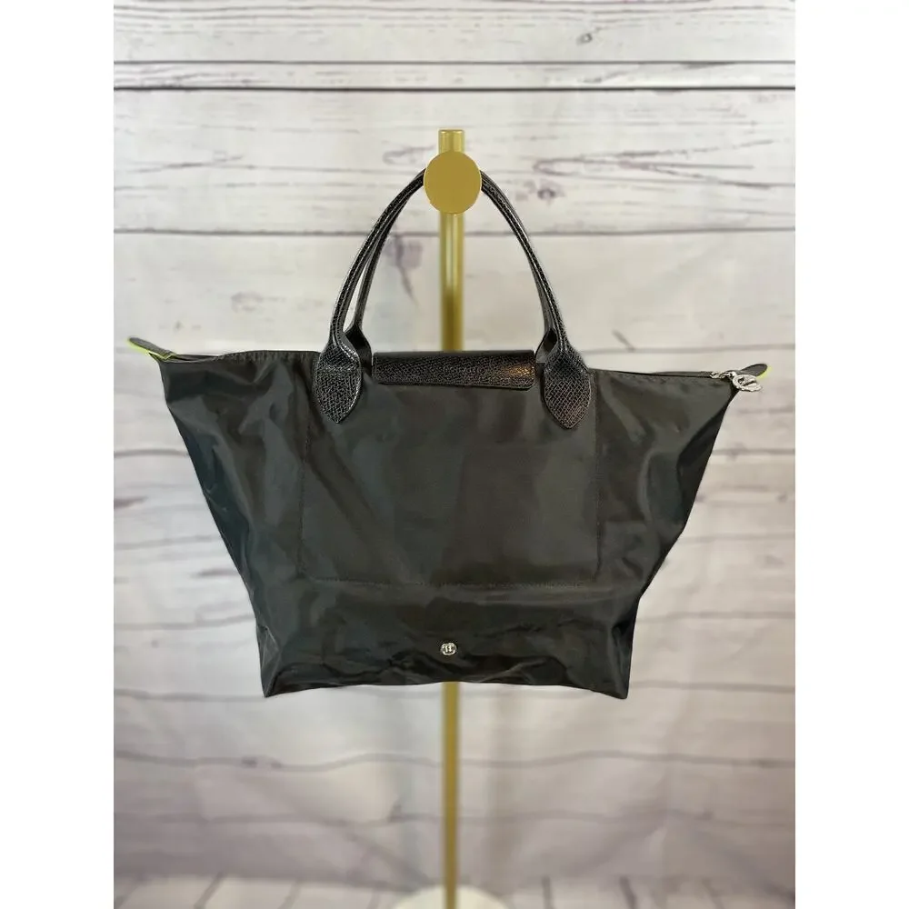 Longchamp Le Pliage Small Black Tote Bag Black Embroidered Nylon Handbag - Picture 2 of 9